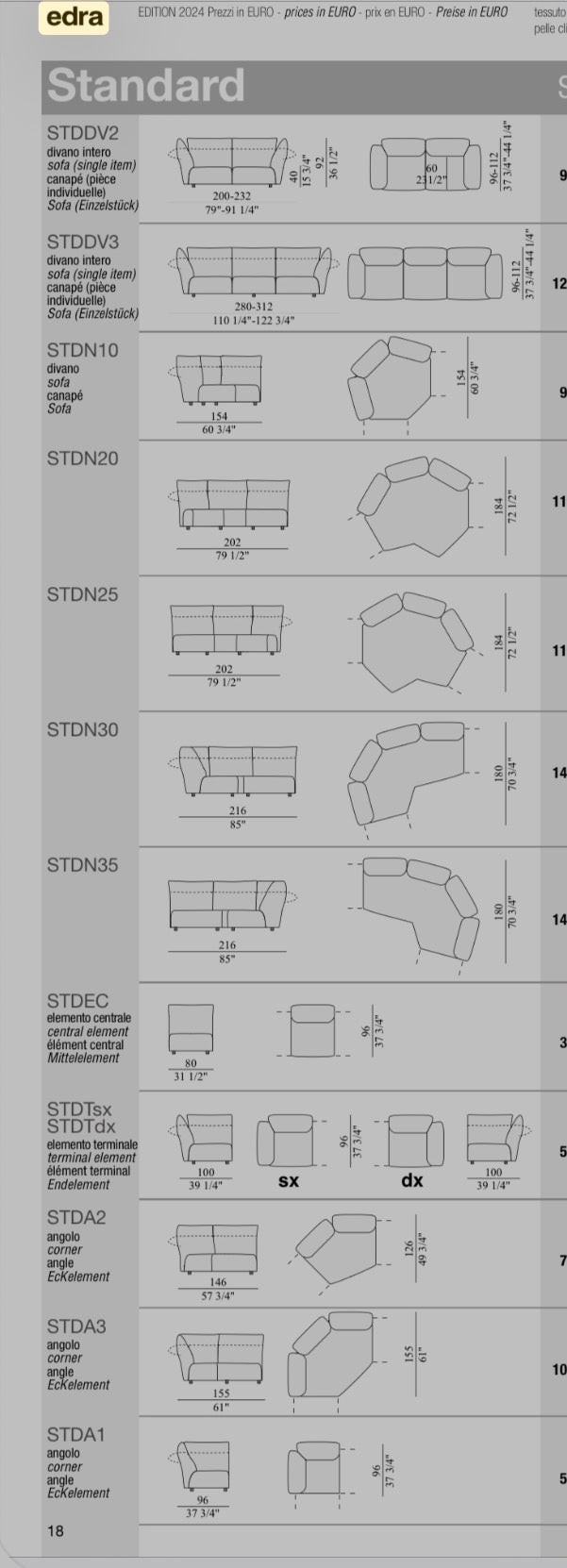 Edra Standard modulaire hoekbank stof T 8212 showmodel 2026