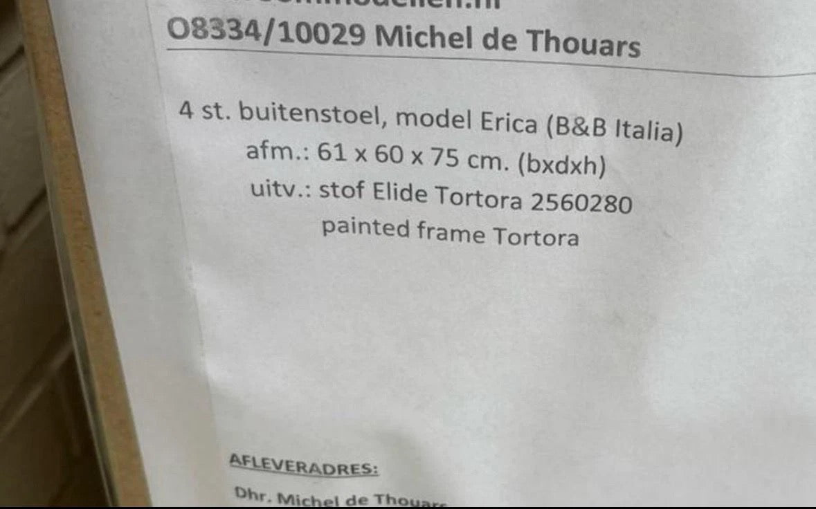 4 B&B Italia Erica Gartenstühle, Esszimmerstühle mit Armlehnen, neue Produktion 2025