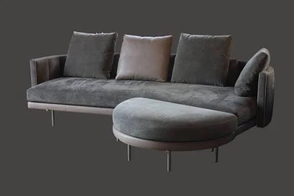 Minotti Torii 250 cm Sofa + Hocker Leder / Wildleder