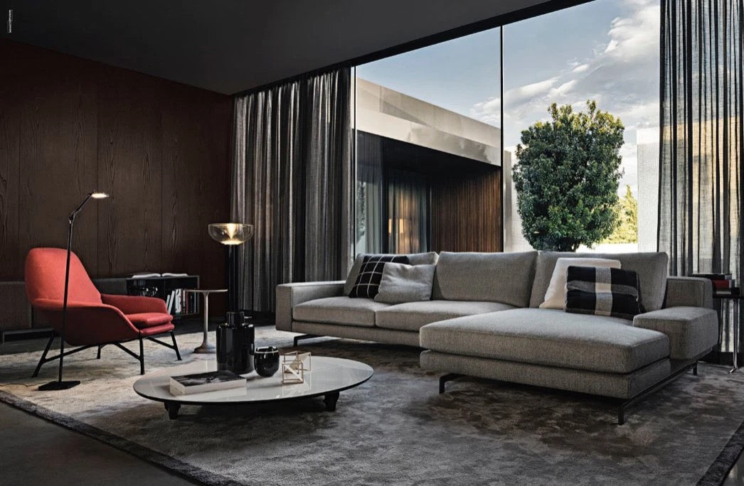 Minotti Sherman hoekbank 106x350x142cm in stof Norton