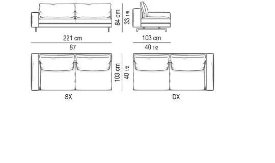 Minotti Sherman hoekbank 106x350x142cm in stof Norton