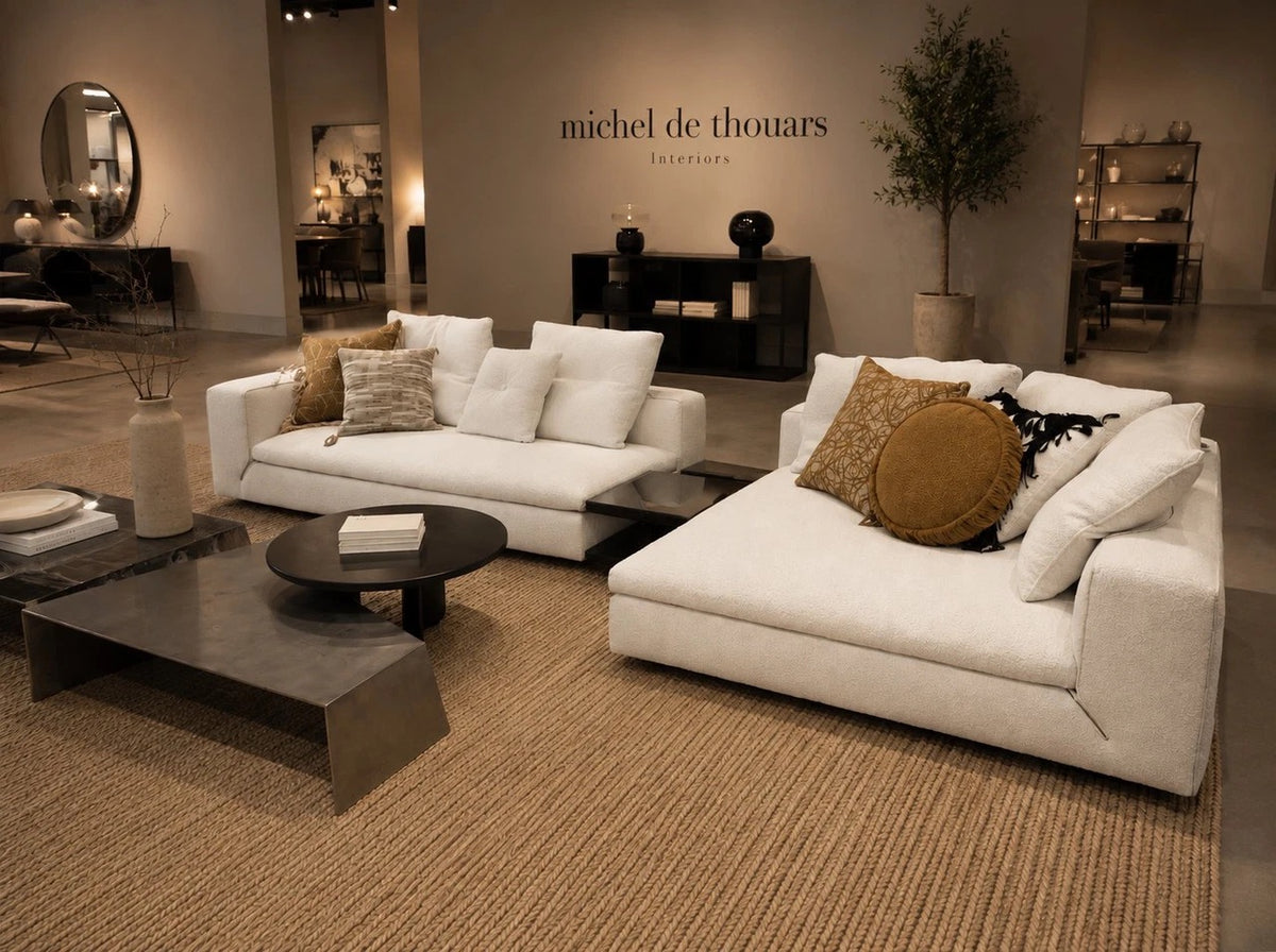 Minotti Riley Configuration 02 Fabric Cat G with Cognac Piping Showroom Model