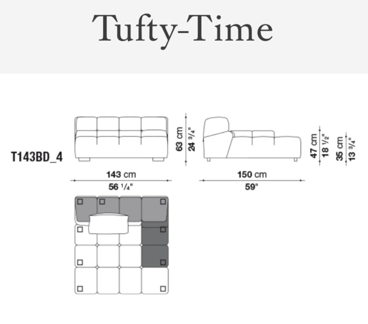 B&B Italia Tufty Time modular corner sofa fabric Lusso / Lissy 370
