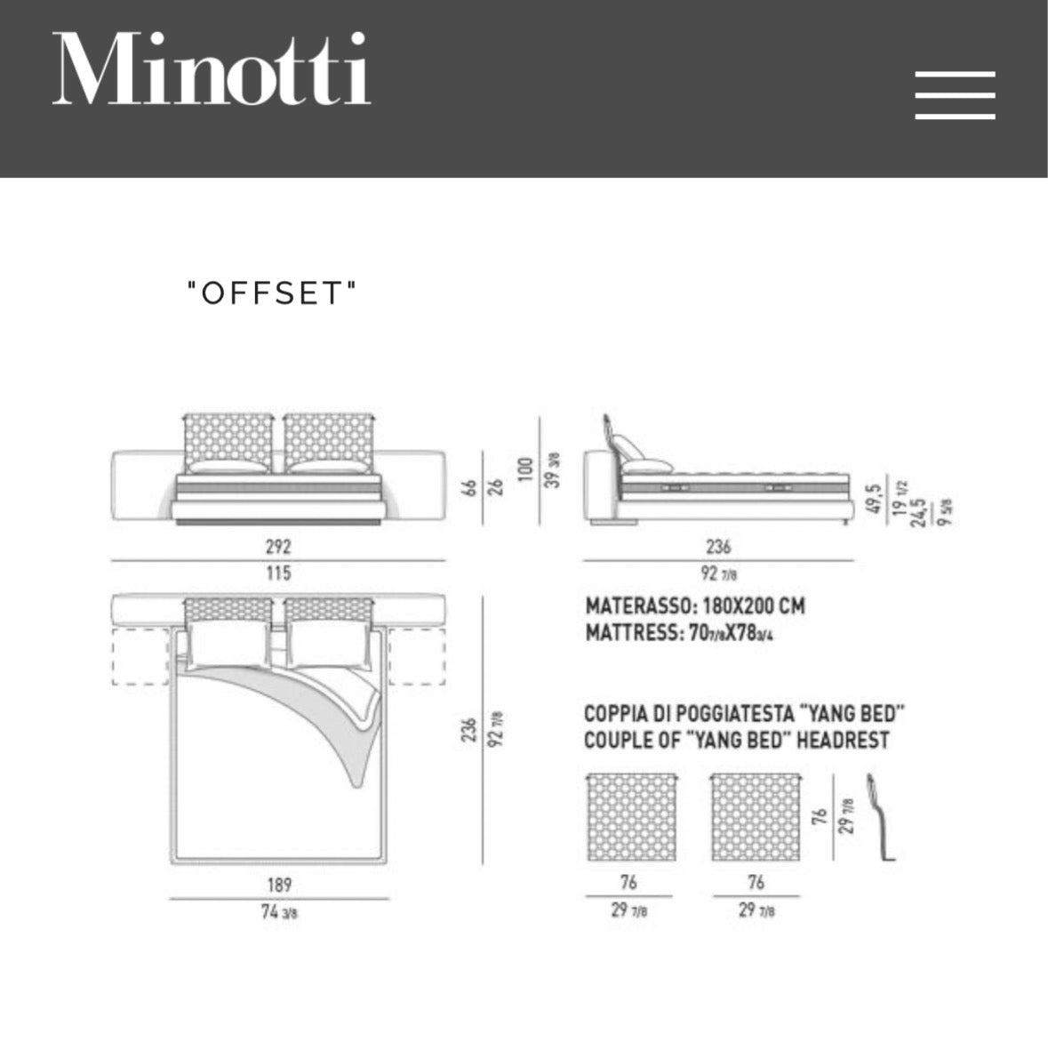 Minotti Yang Bed set (2 leather headrests & Ottoman + 2 minotti close Side tables) LP 2026 ⬠35.810,-