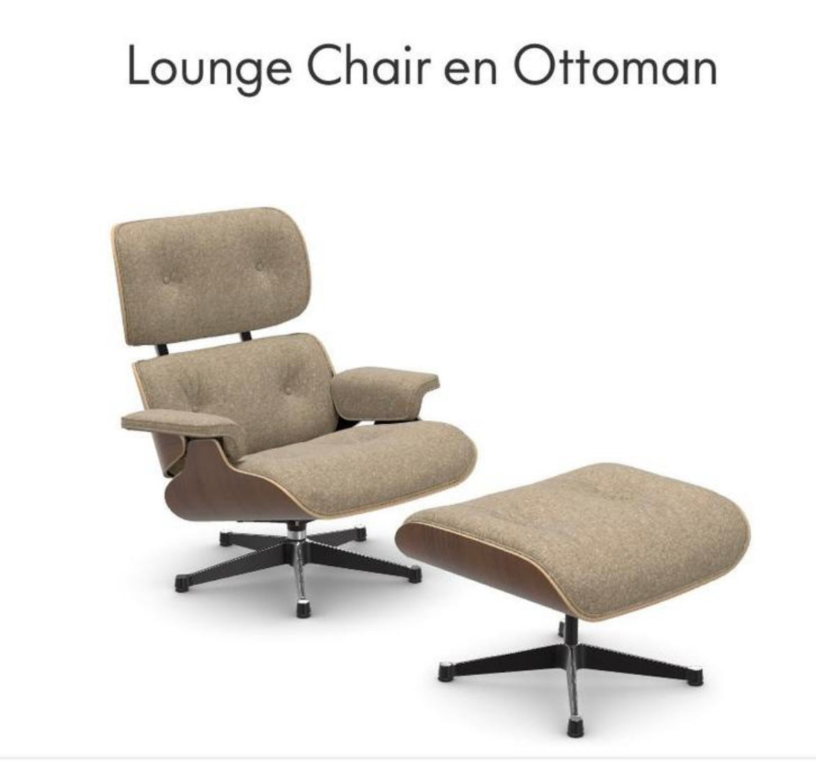 Vitra Lounge chair + Ottoman XL walnut with Nubia fabric