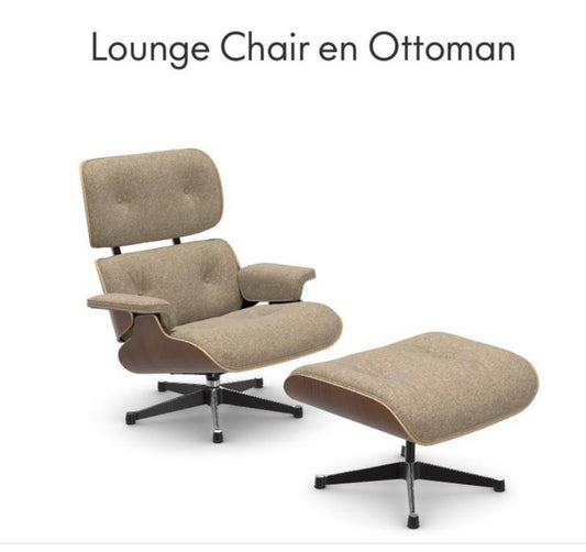 Vitra Lounge chair + Ottoman XL walnut with Nubia fabric