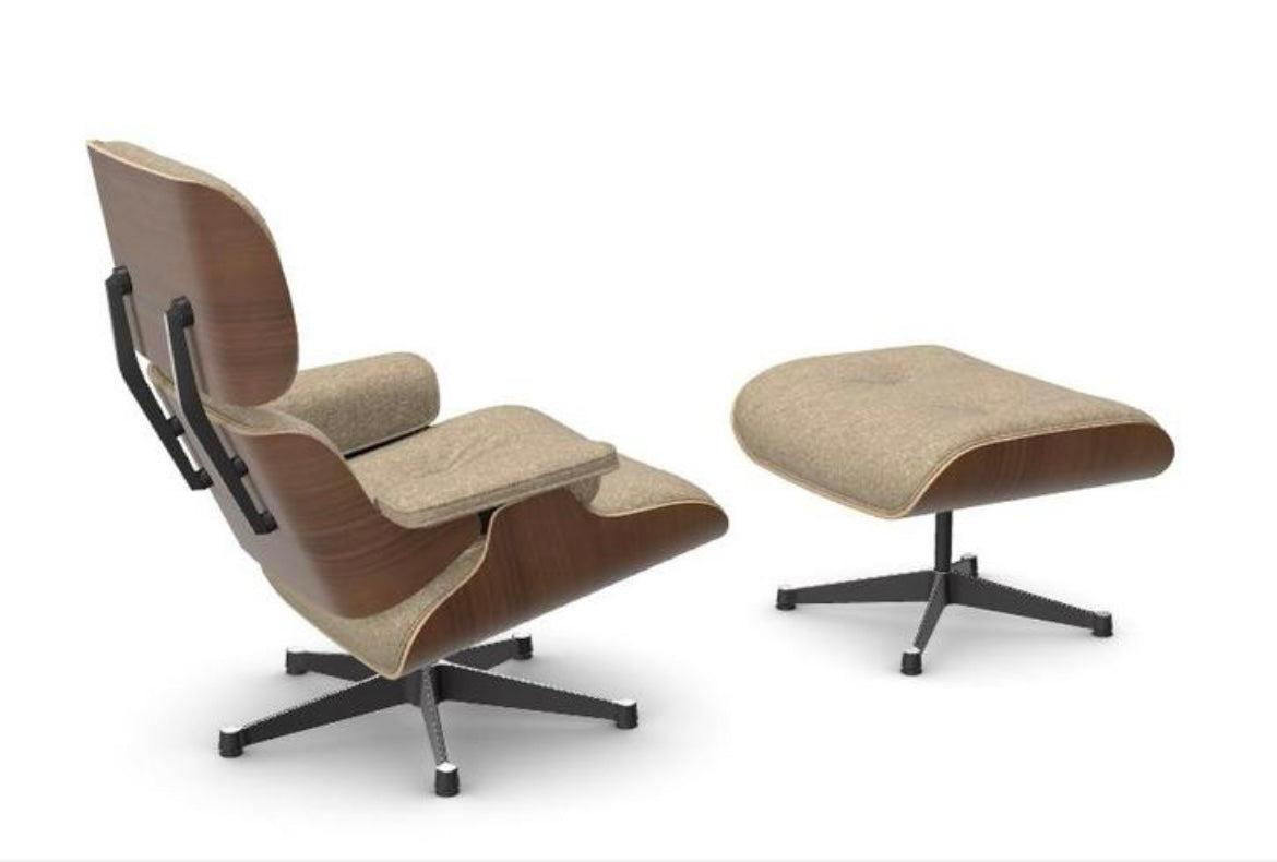 Vitra Lounge chair + Ottoman XL walnut with Nubia fabric