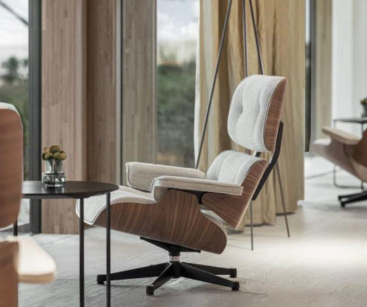 Vitra Lounge chair + Ottoman XL walnut with Nubia fabric