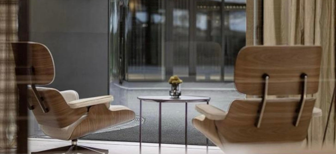 Vitra Lounge chair + Ottoman XL walnut with Nubia fabric