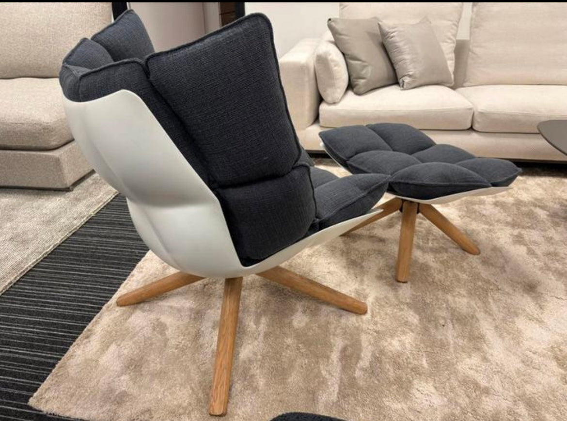 B&B Italia H3G + Ottoman / pouf in fabric steel gray / blue