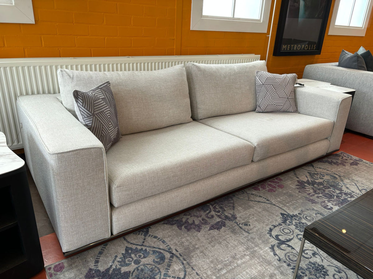 Minotti Hamilton Ecksofa aus Pitti Corda Stoff grau/ecru 104x235cm