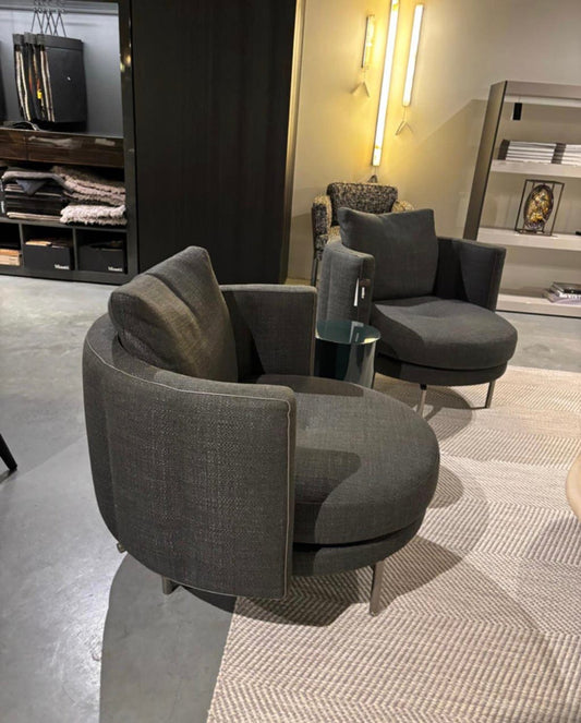 Minotti Torii Swivel fauteuils – Muschio stof en leren bies – foto 2