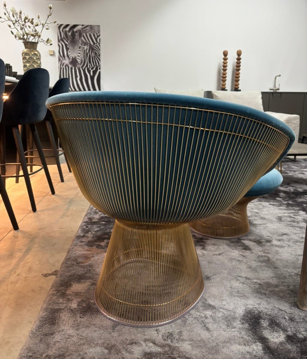 Knoll Warren Platner fauteuil met voetenbank – goudkleurig – foto 4