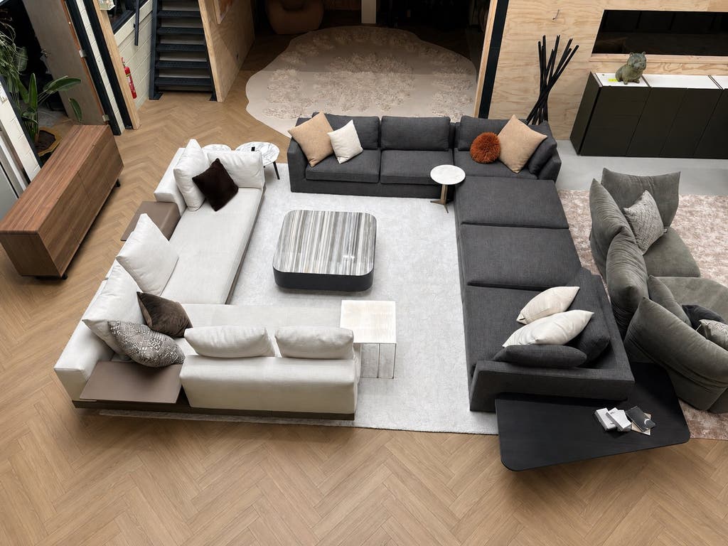 Minotti Connery modulaire hoekbank – ecru Aspen stof en leer – foto 1