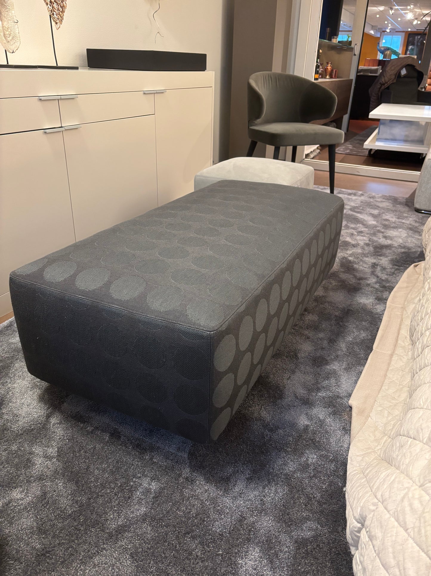 Minotti Damier Pouf/ Ottoman combi stof/ leder