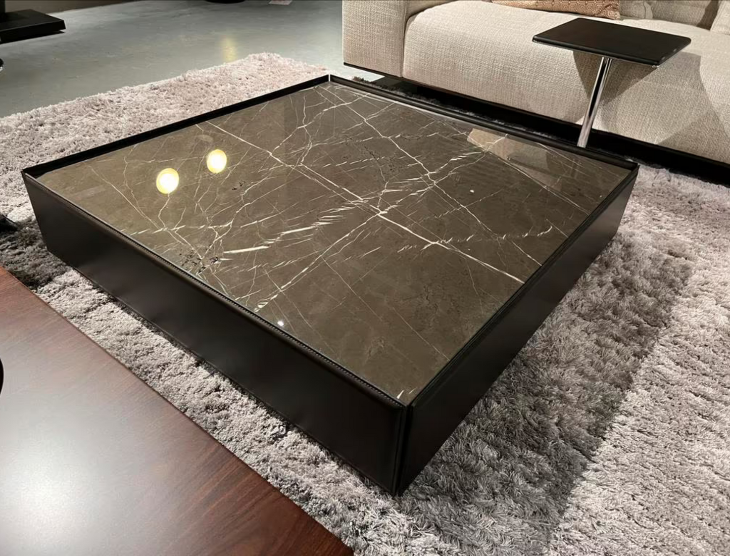 Minotti “Side” coffee table coffee table marble &amp; harness leather 