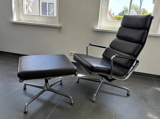 Vitra EA 222 lounge chair + 223 ottoman premium brown leder