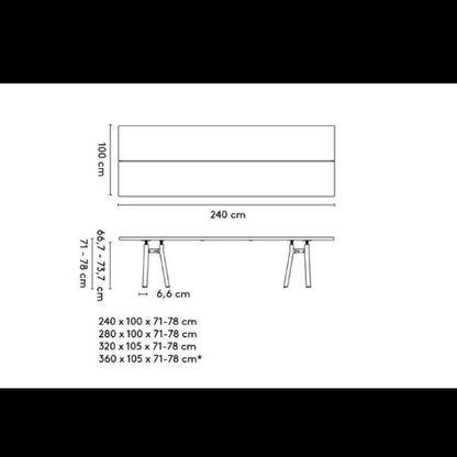 Arco Trestle 320x105 cm in massief eik verstelbaar onderstel