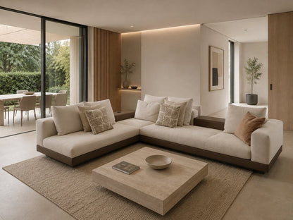 Minotti Connery modulaire hoekbank – ecru Aspen stof en leer – foto 2