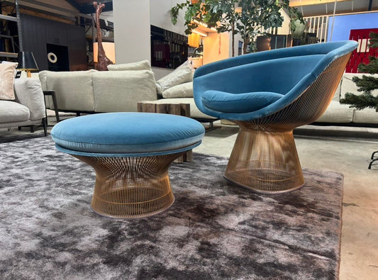 Knoll Warren Platner fauteuil met voetenbank – goudkleurig – foto 2