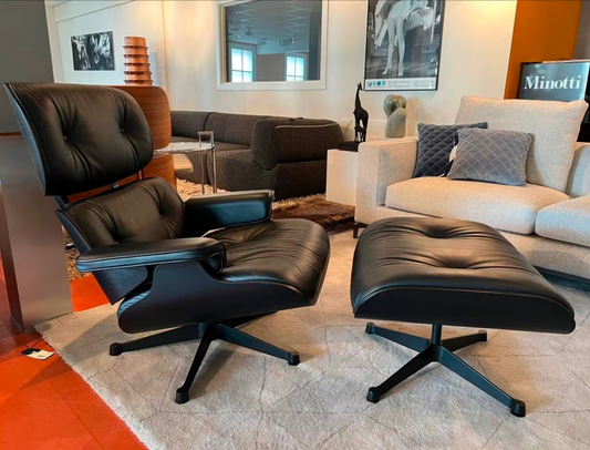 Vitra Lounge Chair XL + Ottomane, komplett schwarze Version, Showmodell