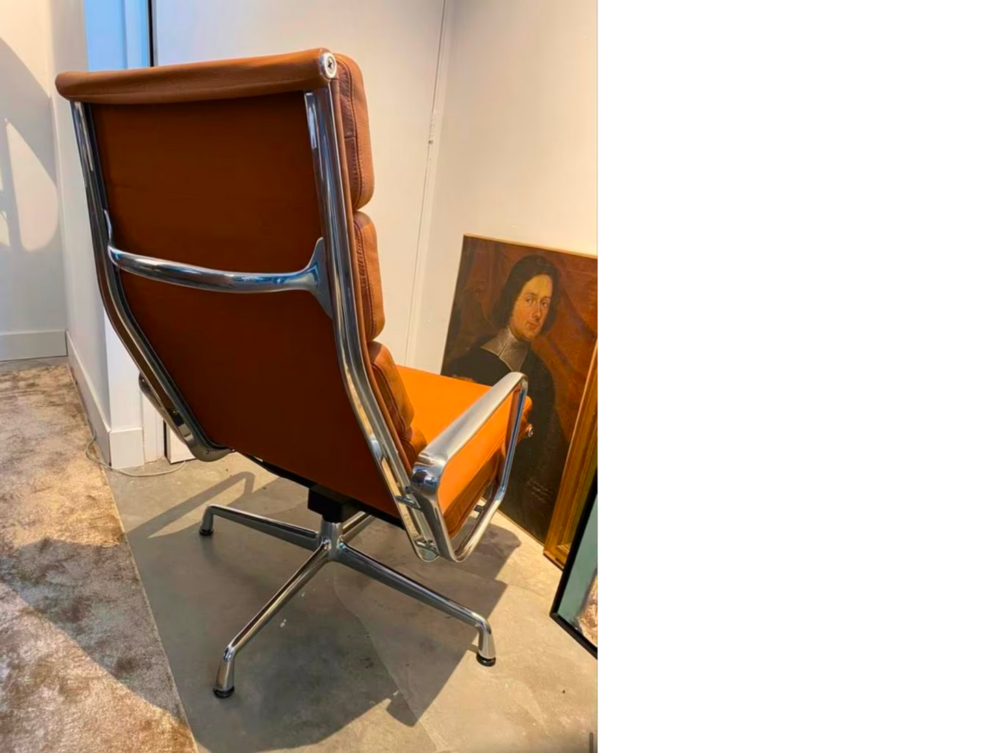 New Vitra EA 222 lounge chair in leather, aluminum, tilting and swiveling