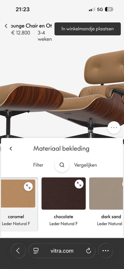 Vitra Eames Lounge Chair XL met Ottoman – palissander en Caramel leer – foto 7