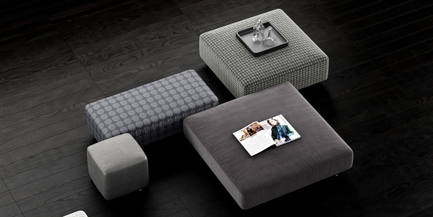 Minotti Damier Pouf/ Ottoman combi stof/ leder