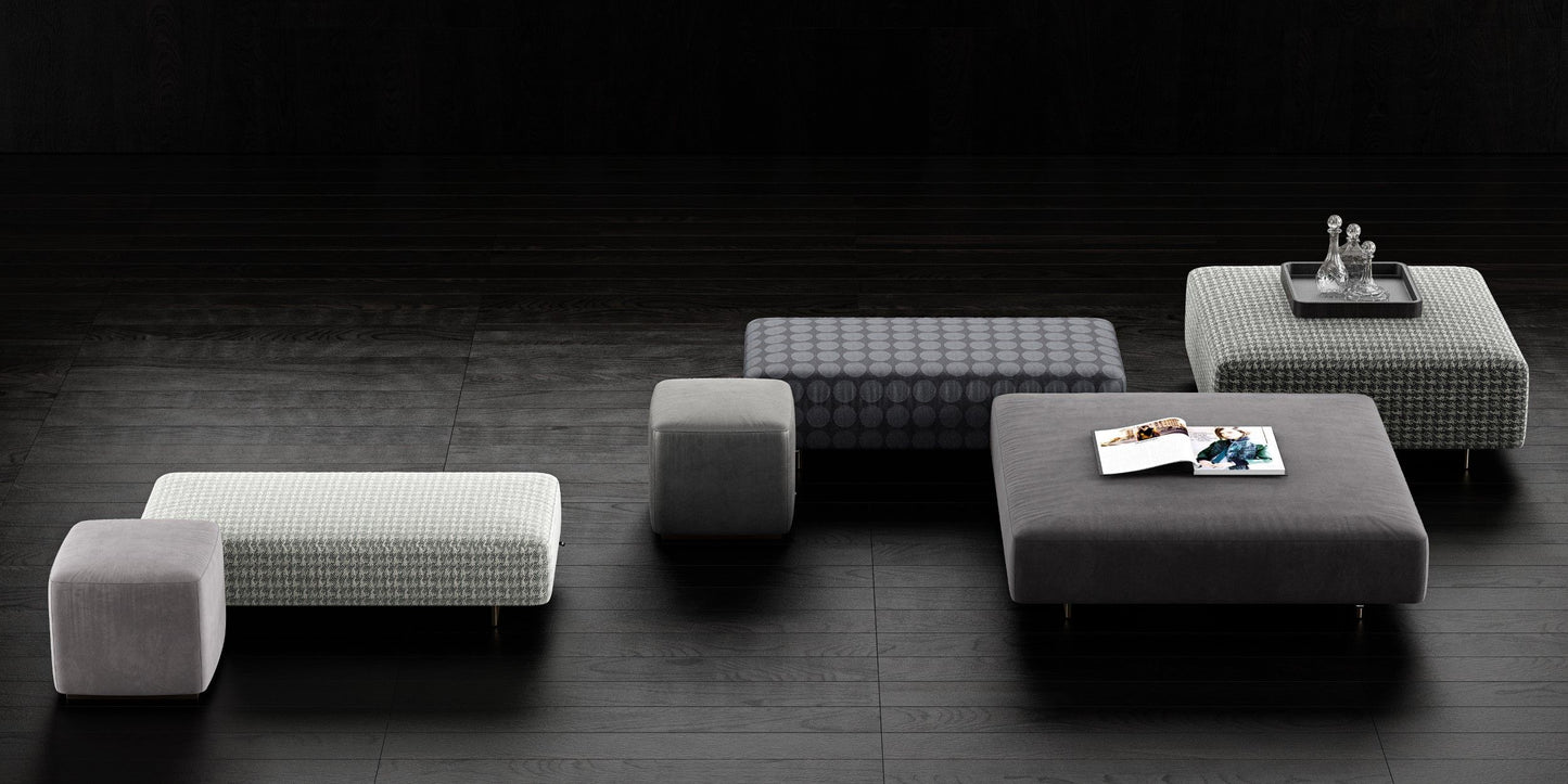 Minotti Damier Pouf/ Ottoman combi stof/ leder