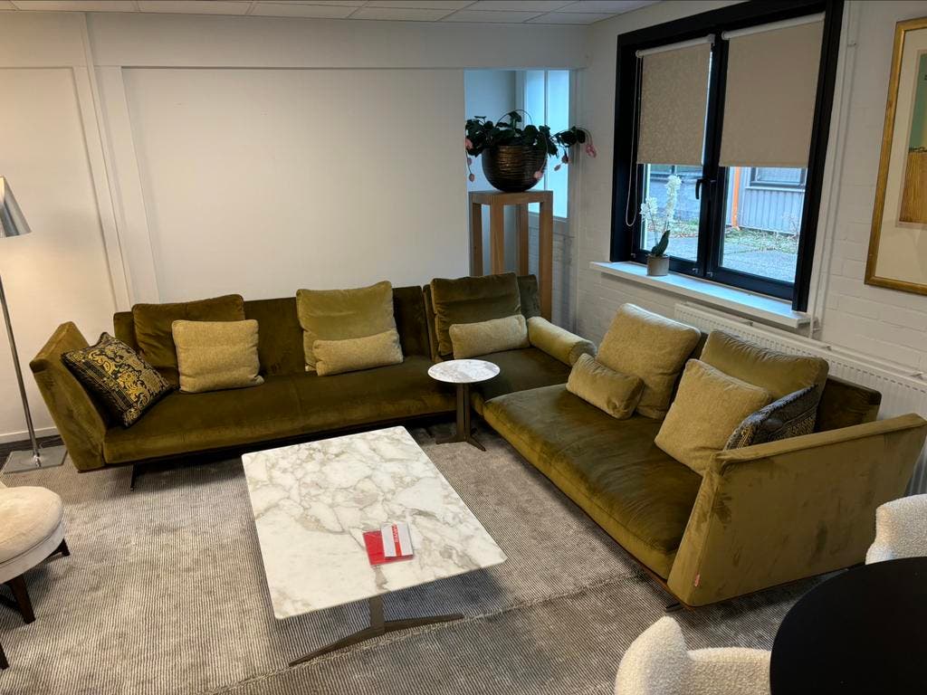 Flexform Evergreen hoekbank – mosgroen velours, 310 × 320 cm – foto 4