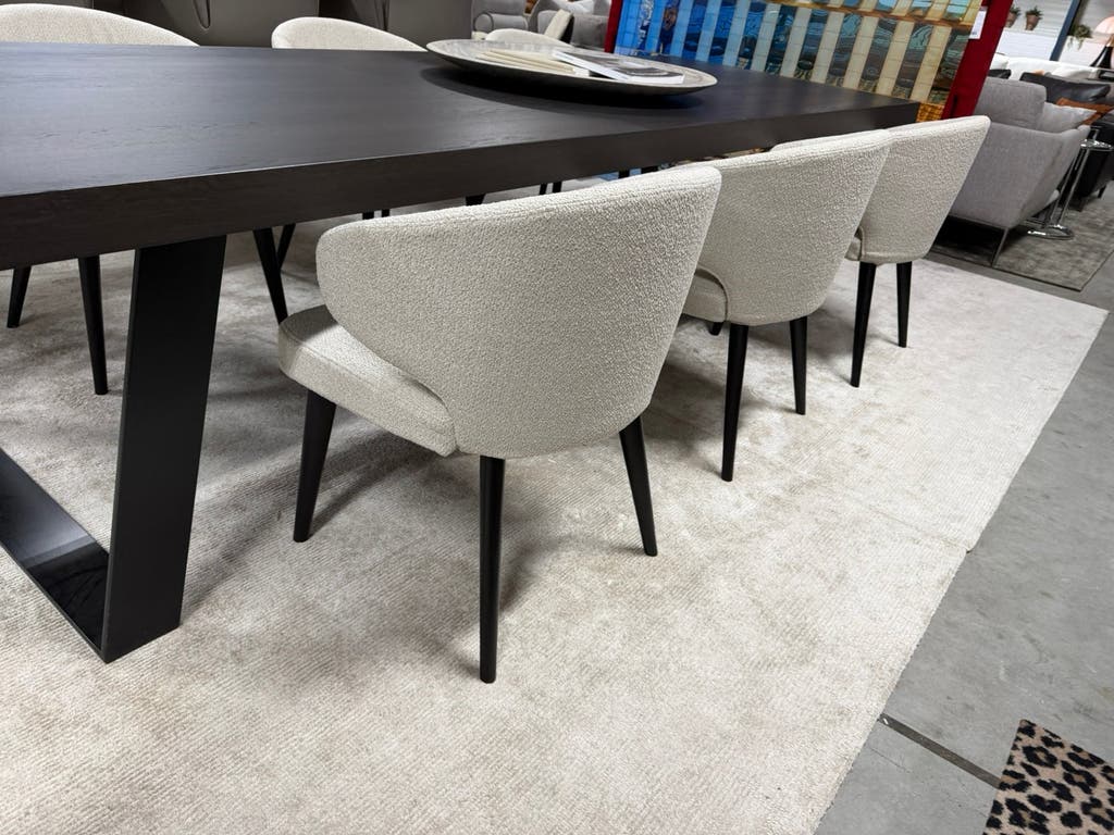 6 Minotti Aston Dining chairs stof cat G beige zand