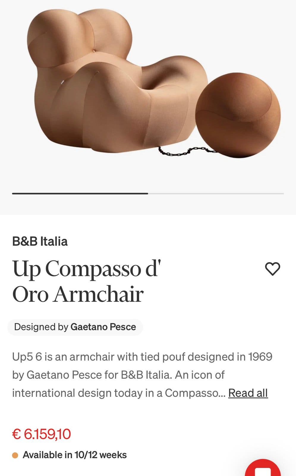B&B Italia UP fauteuil met poef – Limited Edition Oro – foto 3
