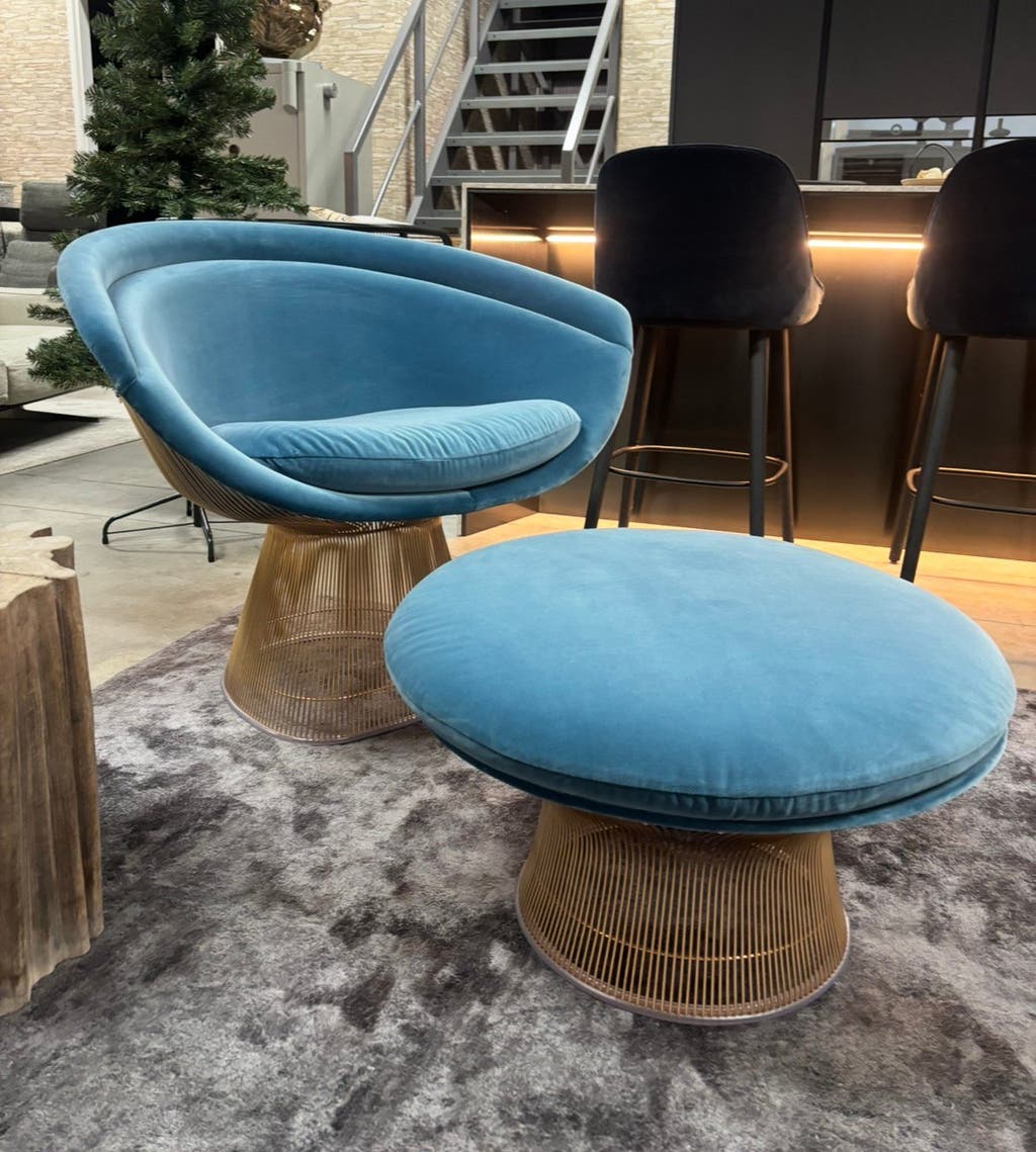 Knoll Warren Platner fauteuil met voetenbank – goudkleurig – foto 1