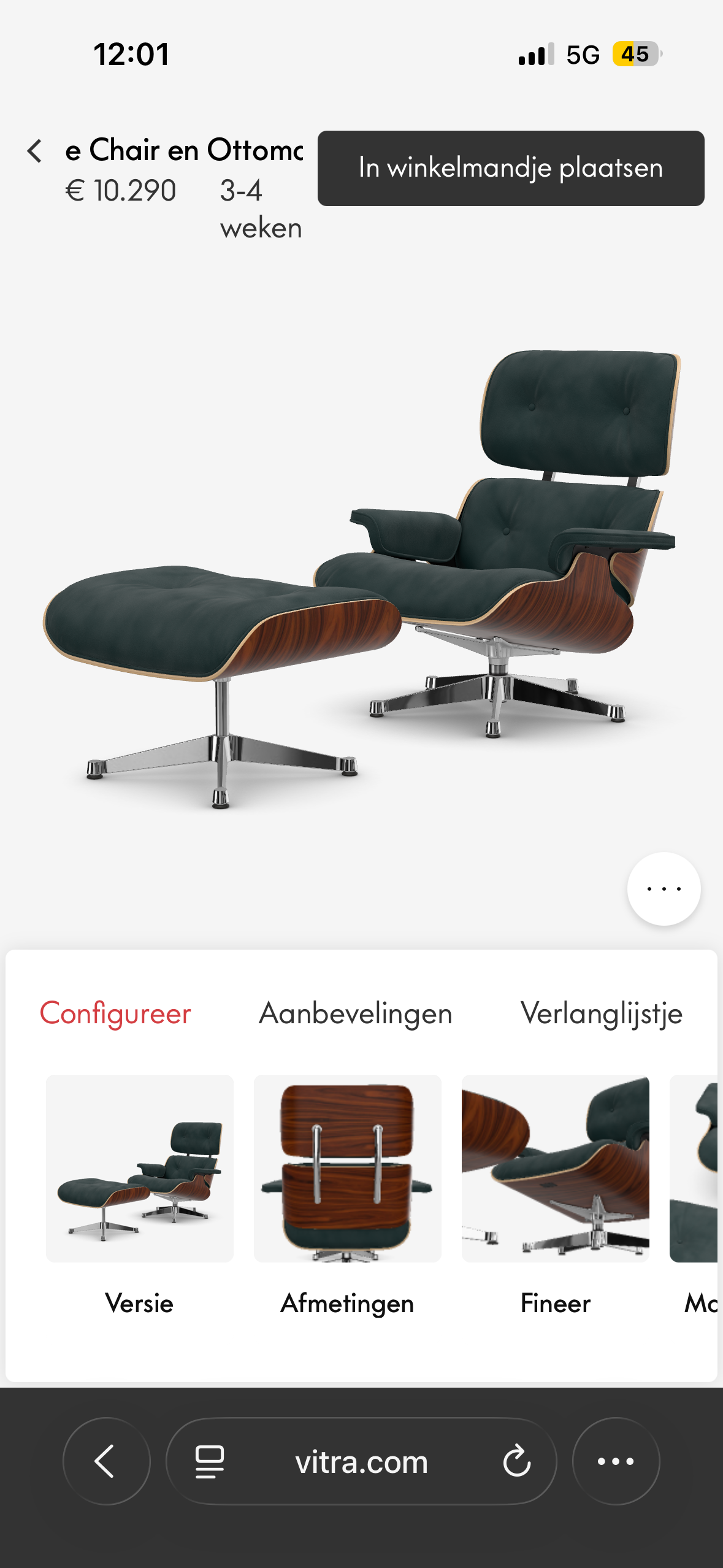 Vitra Eames Lounge Chair + Ottoman Palisander & velours stof Calma Pine Green