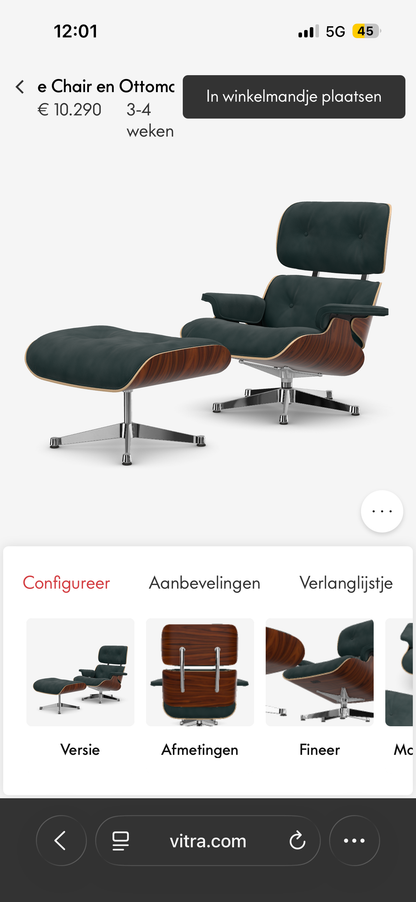 Vitra Eames Lounge Chair + Ottoman Palisander & velours stof Calma Pine Green
