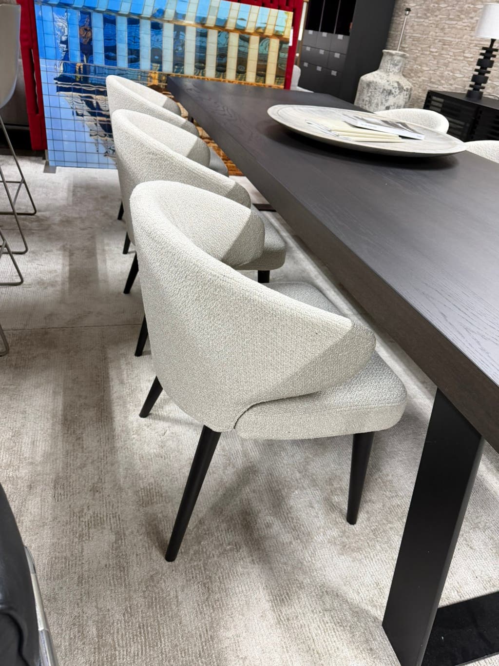 6 Minotti Aston Dining chairs stof cat G beige zand