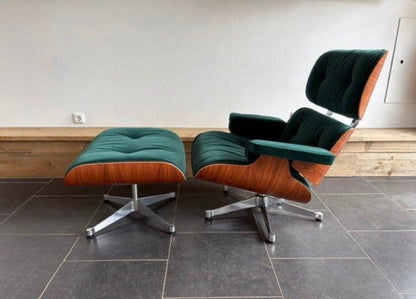 Vitra Eames Lounge Chair + Ottoman Palisander & velours stof Calma Pine Green