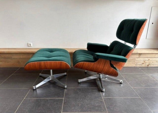 Vitra Eames Lounge Chair + Ottoman Palisander & velours stof Calma Pine Green
