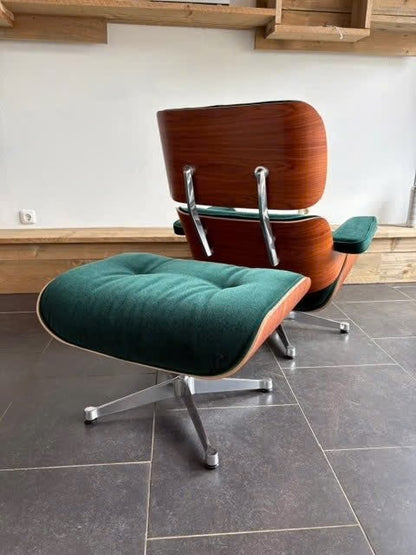 Vitra Eames Lounge Chair + Ottoman Palisander & velours stof Calma Pine Green