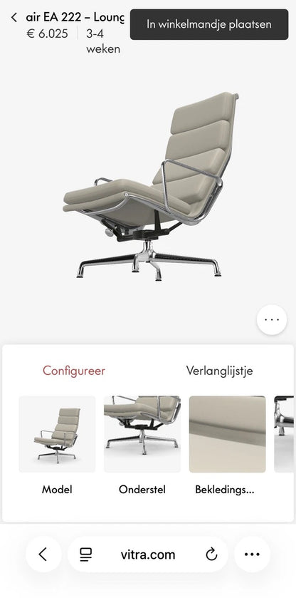 Vitra Eames Lounge Chair EA 222 Chroom In Volledig Leder Voor & Achter