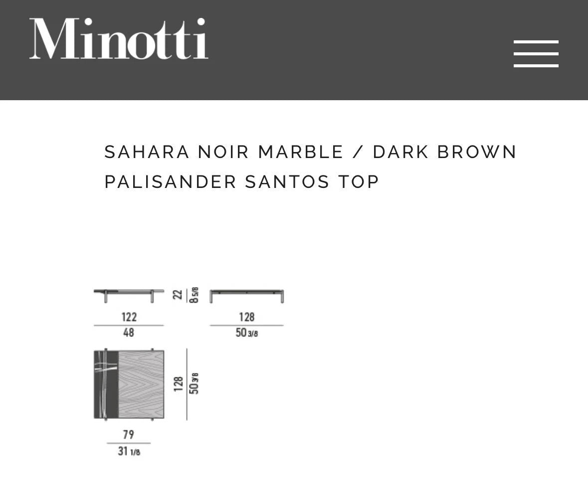 Minotti Superquadra coffee table 122x128cm Sahara Noir Marble Palisander