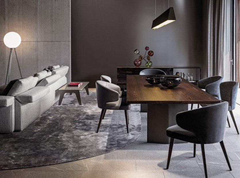 Minotti Morgan 115x280cm in Moka oak and brushed steel base