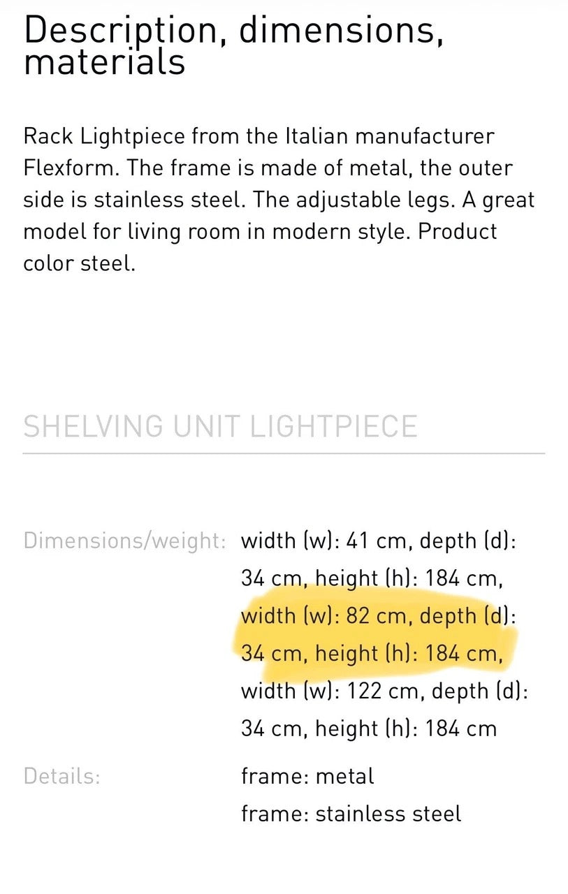 Flexform lightpiece bookshelf 34x82x182cm white version