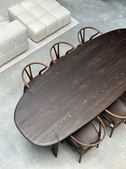 Qliv Stone Oval 115x260cm in Charcoal Zwart Gebeitst Massief Essen Showmodel