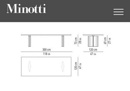 Minotti Morgan 115x280cm in Moka oak and brushed steel base