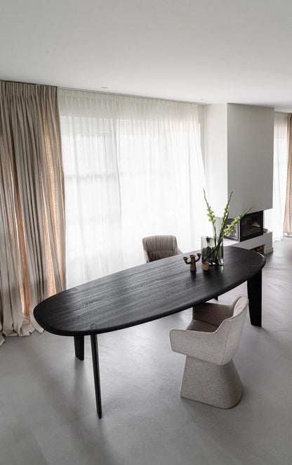 Qliv Stone Oval 115x260cm in Charcoal Zwart Gebeitst Massief Essen Showmodel