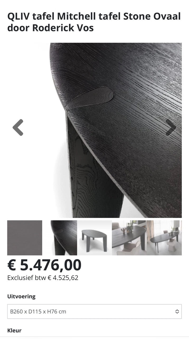 Qliv Stone Oval 115x260cm in Charcoal Zwart Gebeitst Massief Essen Showmodel