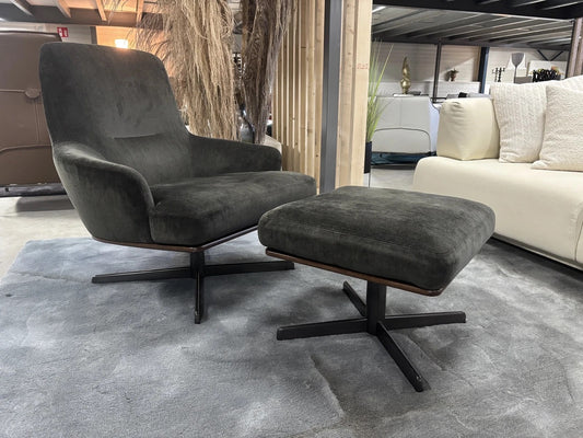 Minotti Coley Soft Lounge Chair + Ottoman - Fabric G Louisiana Velours