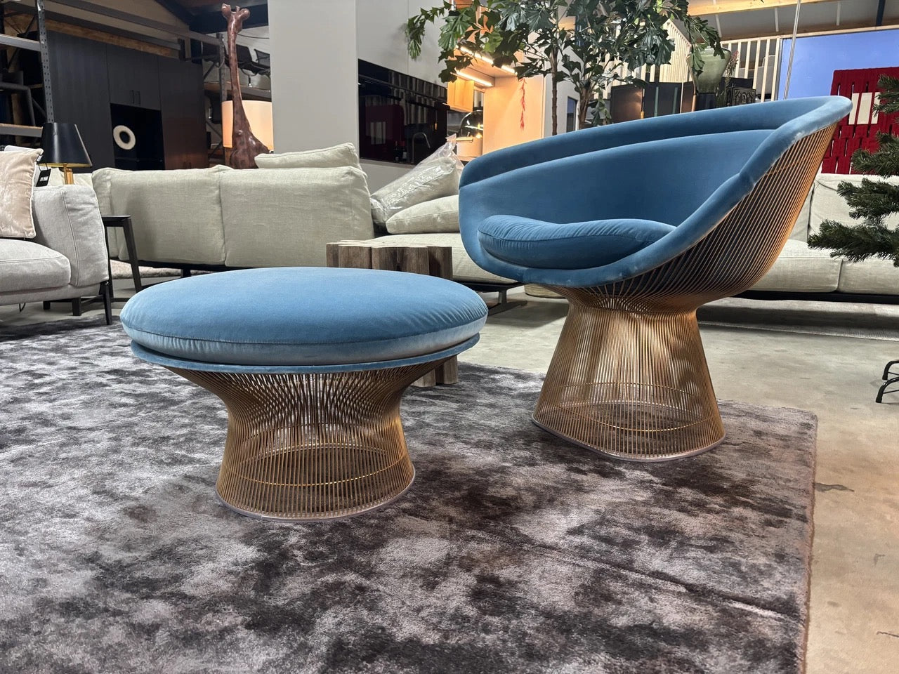 Knoll Warren Platner Lounge chaur + Ottoman velvet