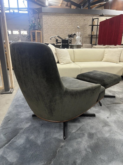 Minotti Coley Soft Lounge Chair + Ottoman - Fabric G Louisiana Velours